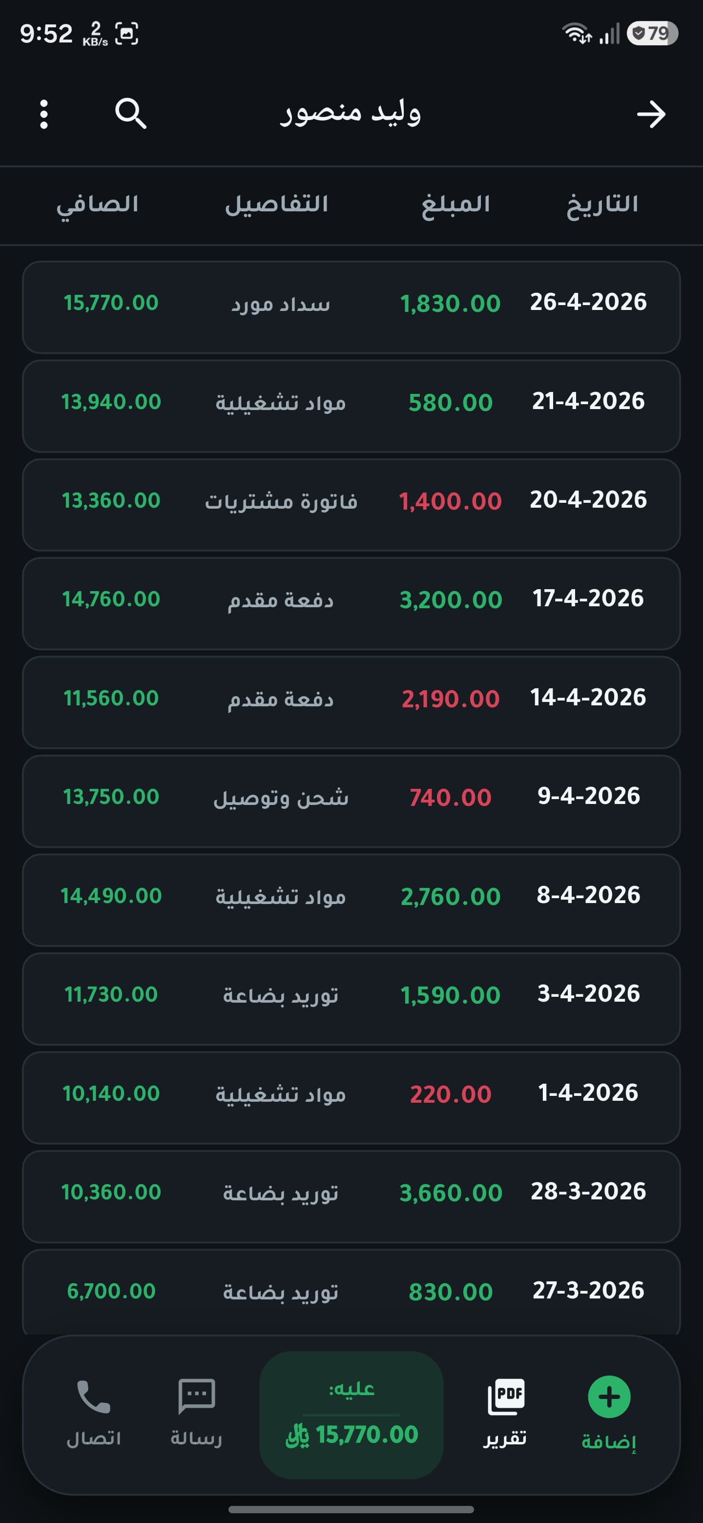 لقطة شاشة داكنة لسجل VeloDebt