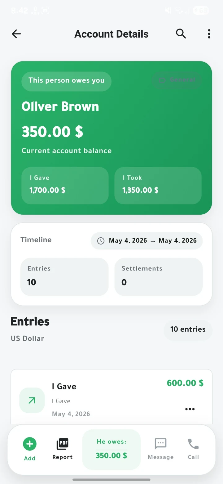 VeloDebt account details screenshot